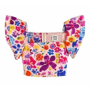 Cake For Dinner Crop Top XS Pink Floral Ruffle Boutique Brunch Vacation